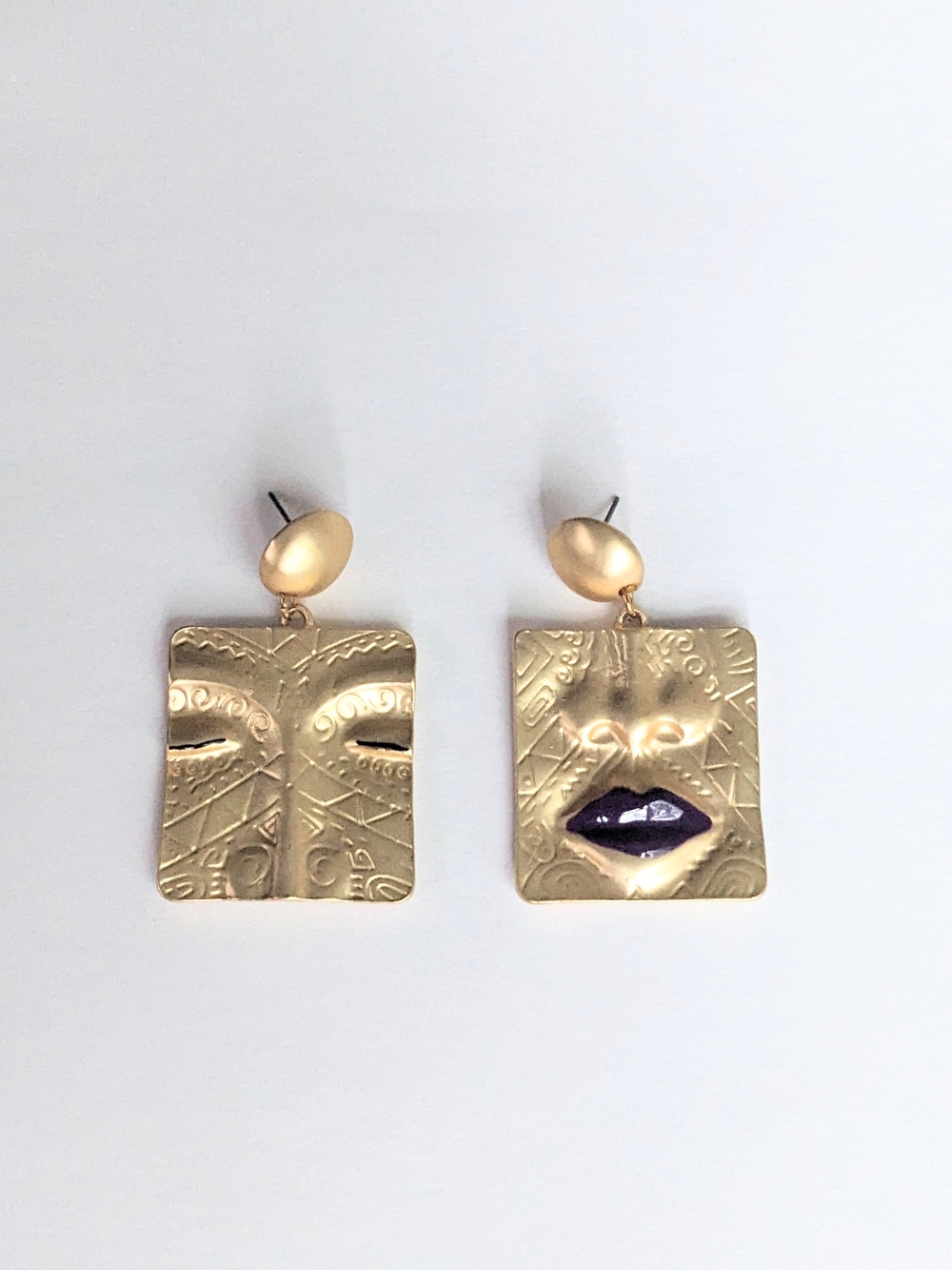 Gold Surrealist Face Earrings